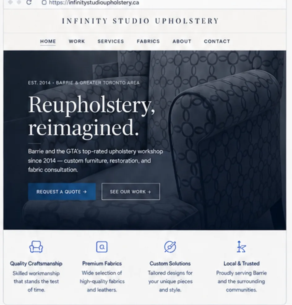 The rebuilt Infinity Studio Upholstery website